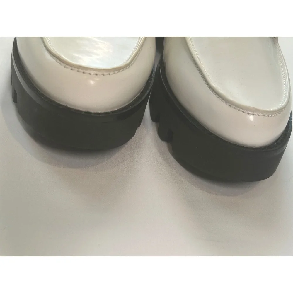 Tory Burch Lug Sole Loafers Women 10.5 White Gold Logo Leather Lug Sole 82845